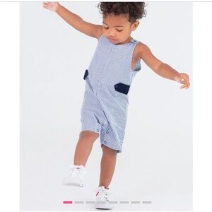 Rufflebutts ruggedbutts Jon Jon blue seersucker overall blue  0-3 months NWT
